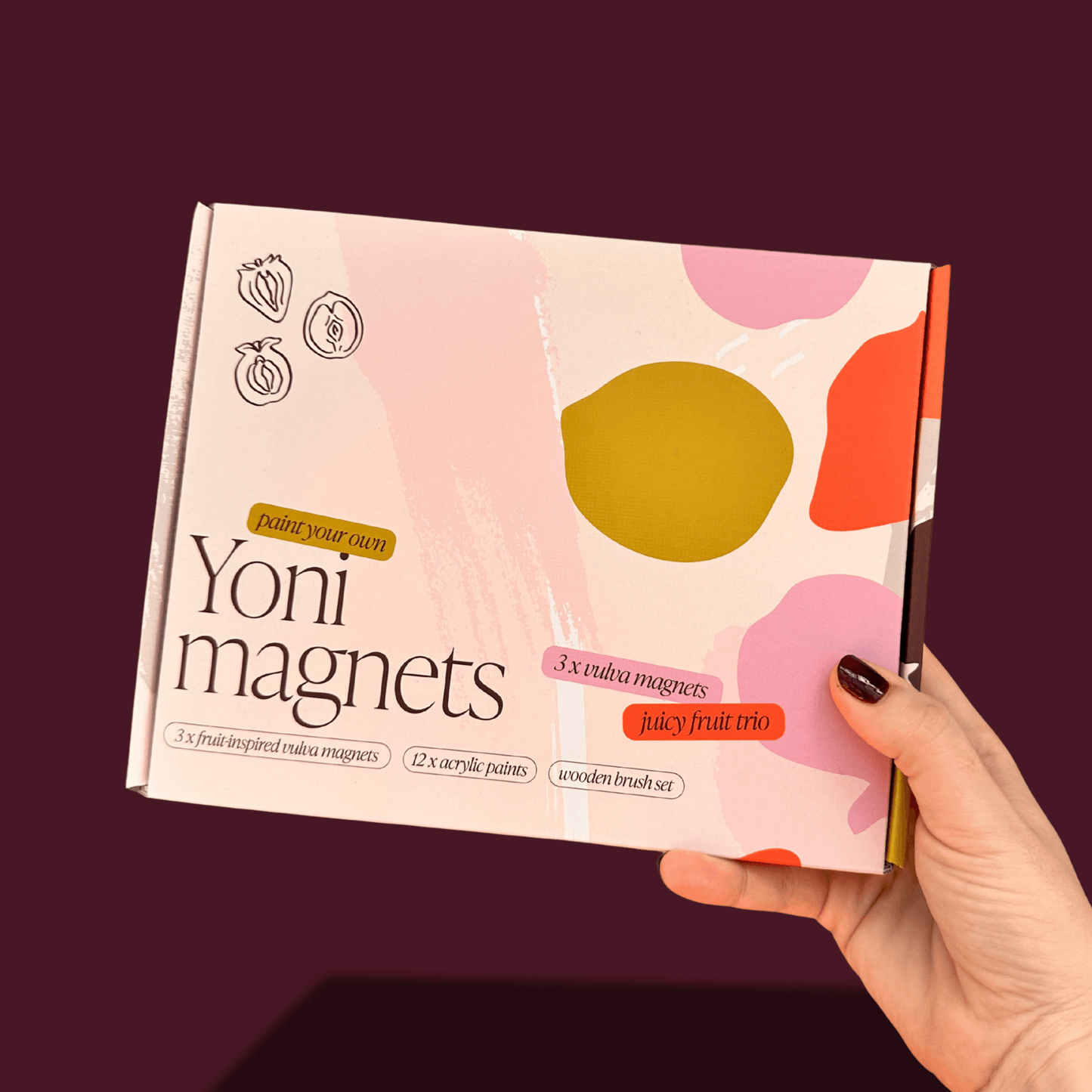 Set of 3 Yoni Fruit Magnets Painting Kit