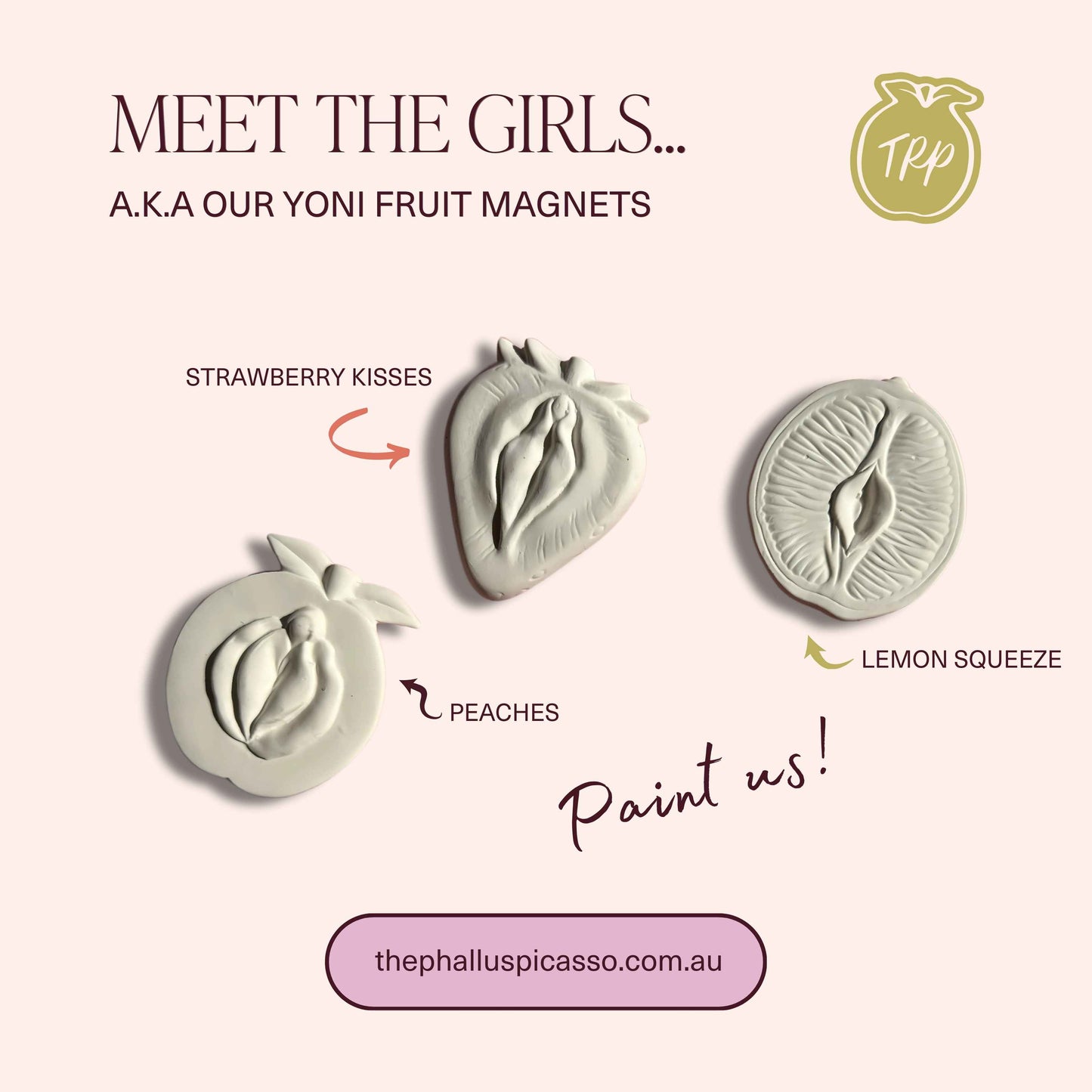 Set of 3 Yoni Fruit Magnets Painting Kit